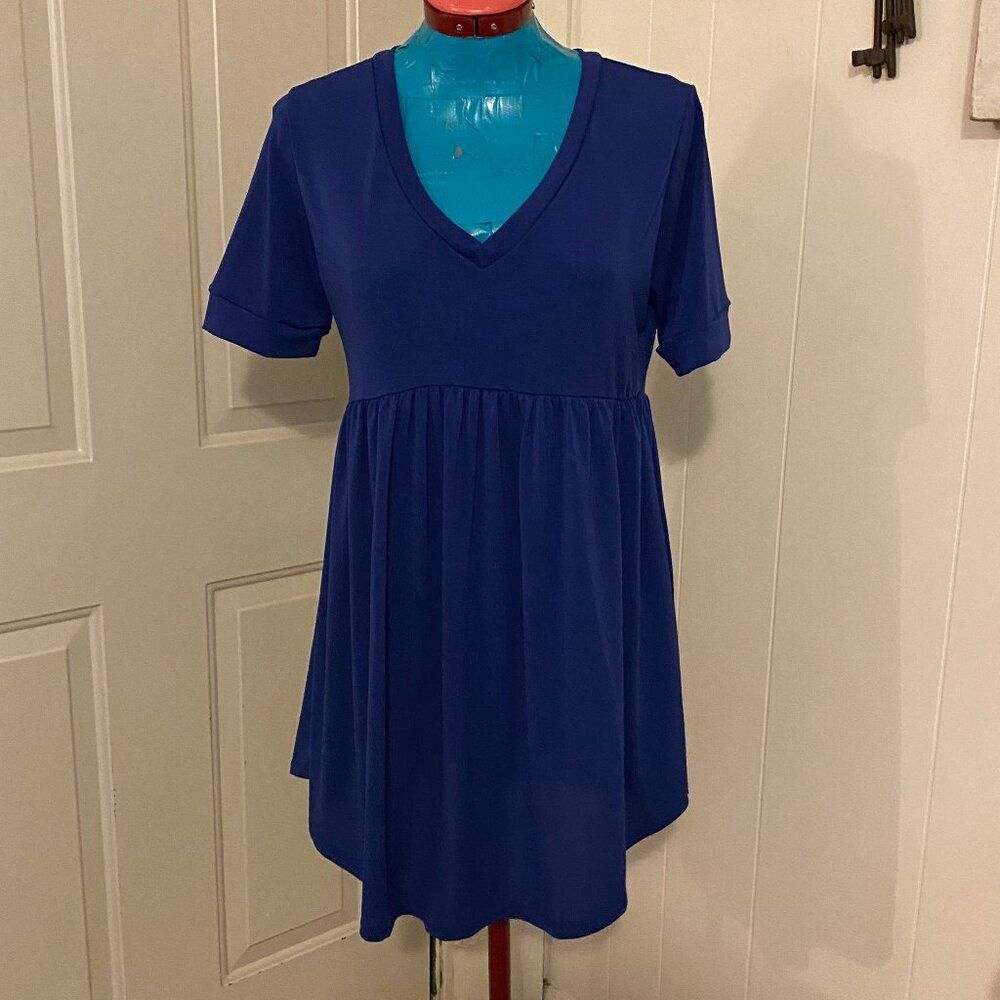White Birch Short Sleeve V-neck High Waist Dress Woman Size M